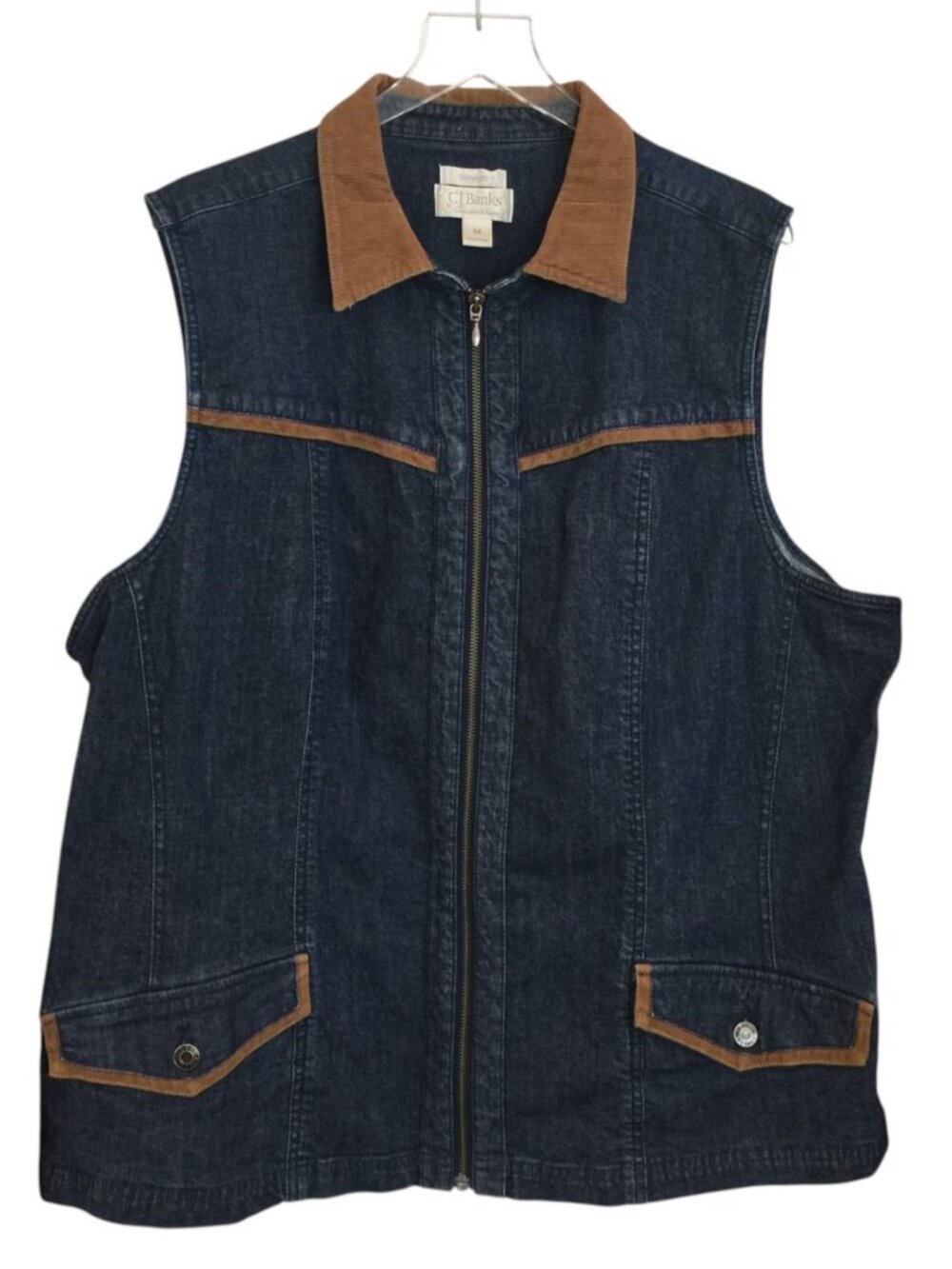 CJ Banks Stretch Ladies 3X Denim Corduroy Zip Front Vest